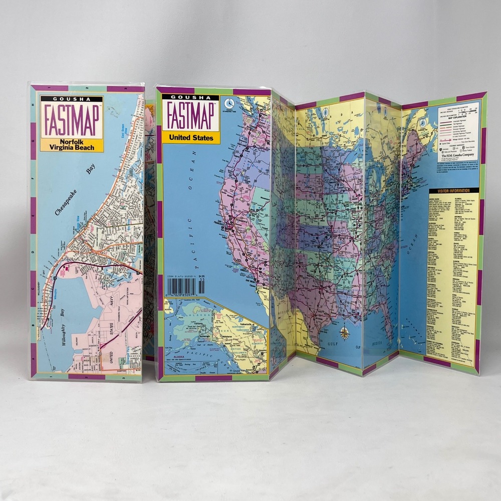 Gousha Fastmap Laminated 2 Maps Norfolk Virginia Beach United States Prepper